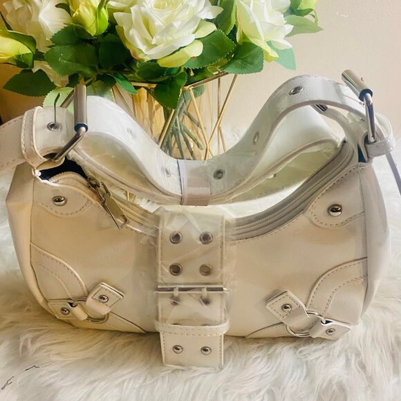 Women's Studded PU Leather Tote Handbag Adjustable Strap Boho Bags -White - Picture 4 of 11